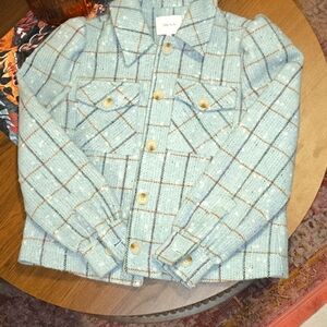 Super Cute Greylin Blue Tweed Blazer With Peasant Sleeves